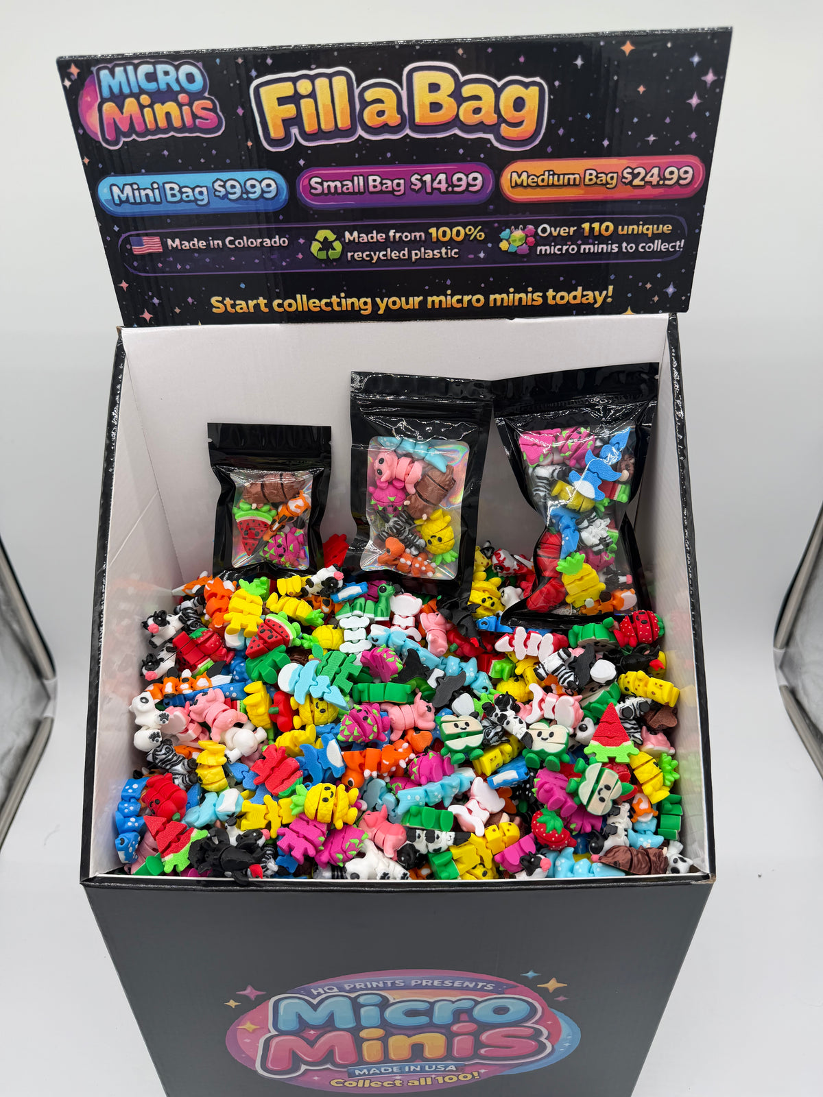 Multi color micro mini small bin floor display