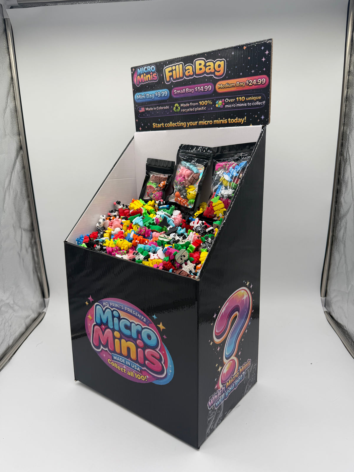 Multi color micro mini small bin floor display